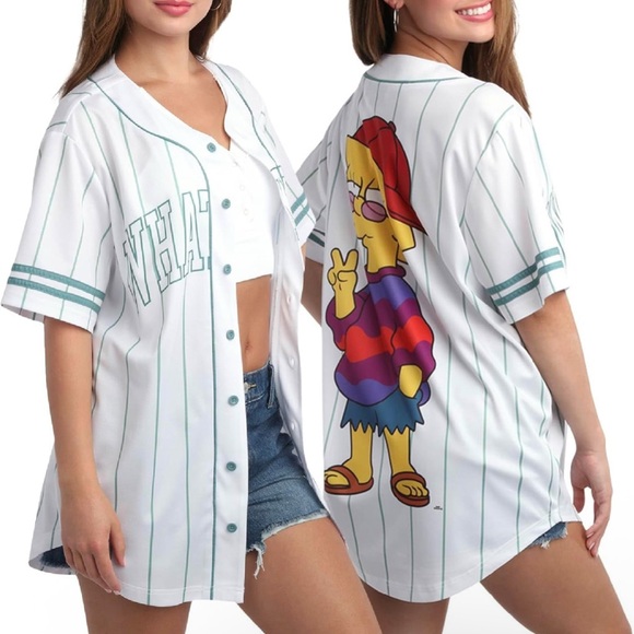 The Simpson Lisa Whatever Hippie Peace Sign Baseball Jersey White Size S - Picture 1 of 9